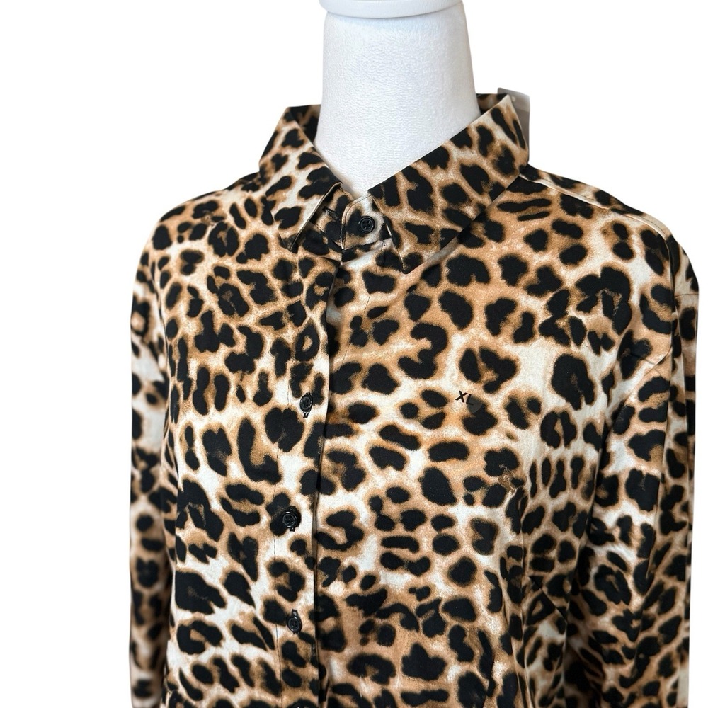 New York & Co. 7th Avenue Women's Leopard Animal Print Shirt Button Down XL